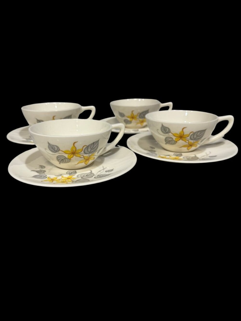 Vintage- Knowles Yellow Jasmine Coffee Cups and Saucers-Set of 4